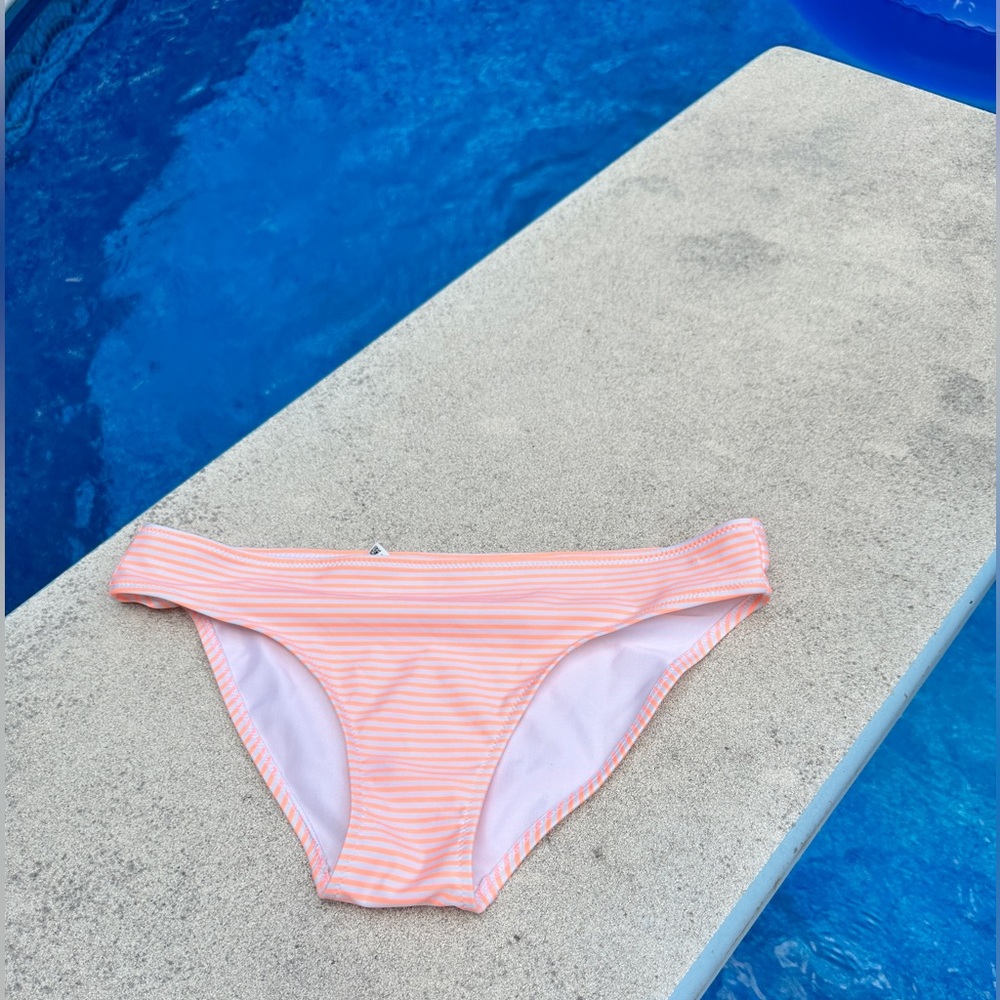Aerie S Bikini Bottom Striped Orange White Bathing Suit Swimwear American Eagle